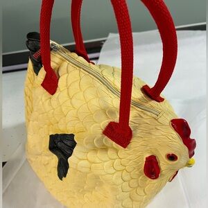 “The Yellow Hen Bag” Yellow Rubber Chicken Tote with Red Handles NWOT